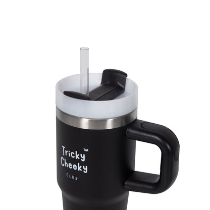 On the Move Junior | 14oz Stainless Steel Tumbler with Handle & Straw